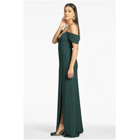 Sachin and Babi Brittany Gown Emerald Green Size 6 NWT Formal Cold Shoulder - Picture 2 of 7